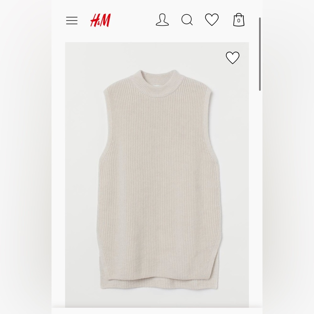 H&M Rib-Knit Light Taupe Loose Fit Sweater Vest Size S